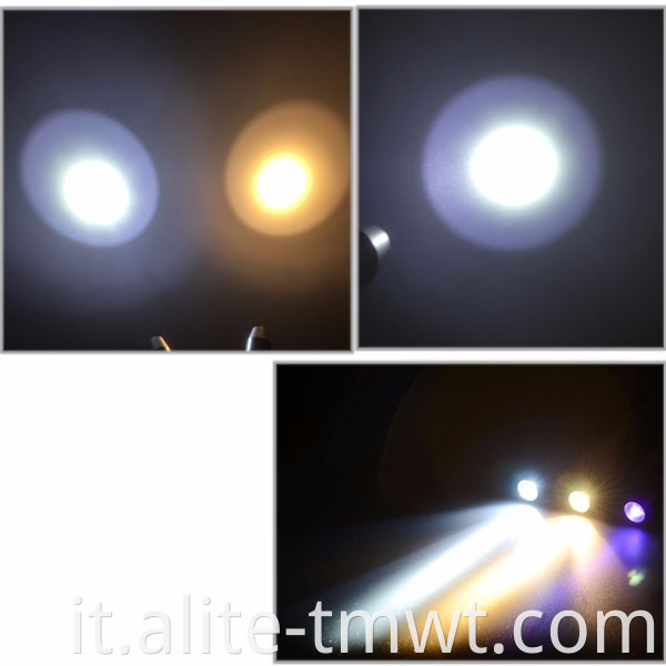 Bright 365nm UV Giallo bianco Light Handhell ​​2 Modie Flashlight di pietra gemella per il campeggio esterno di emergenza